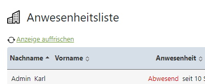 Anwesenheitsliste - webbasierte Arbeitszeiterfassung