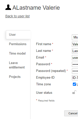 create user for time tracking system